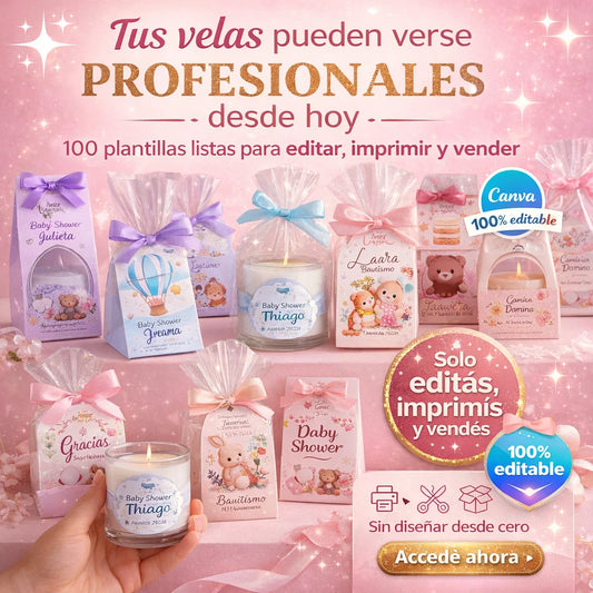 100 plantillas editables para velas y Wax Melts